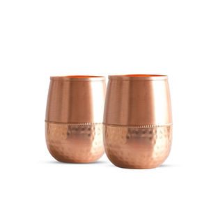 Pure copper embossed & plain glass with lid hammerd, 300 ML, Set of 2 383